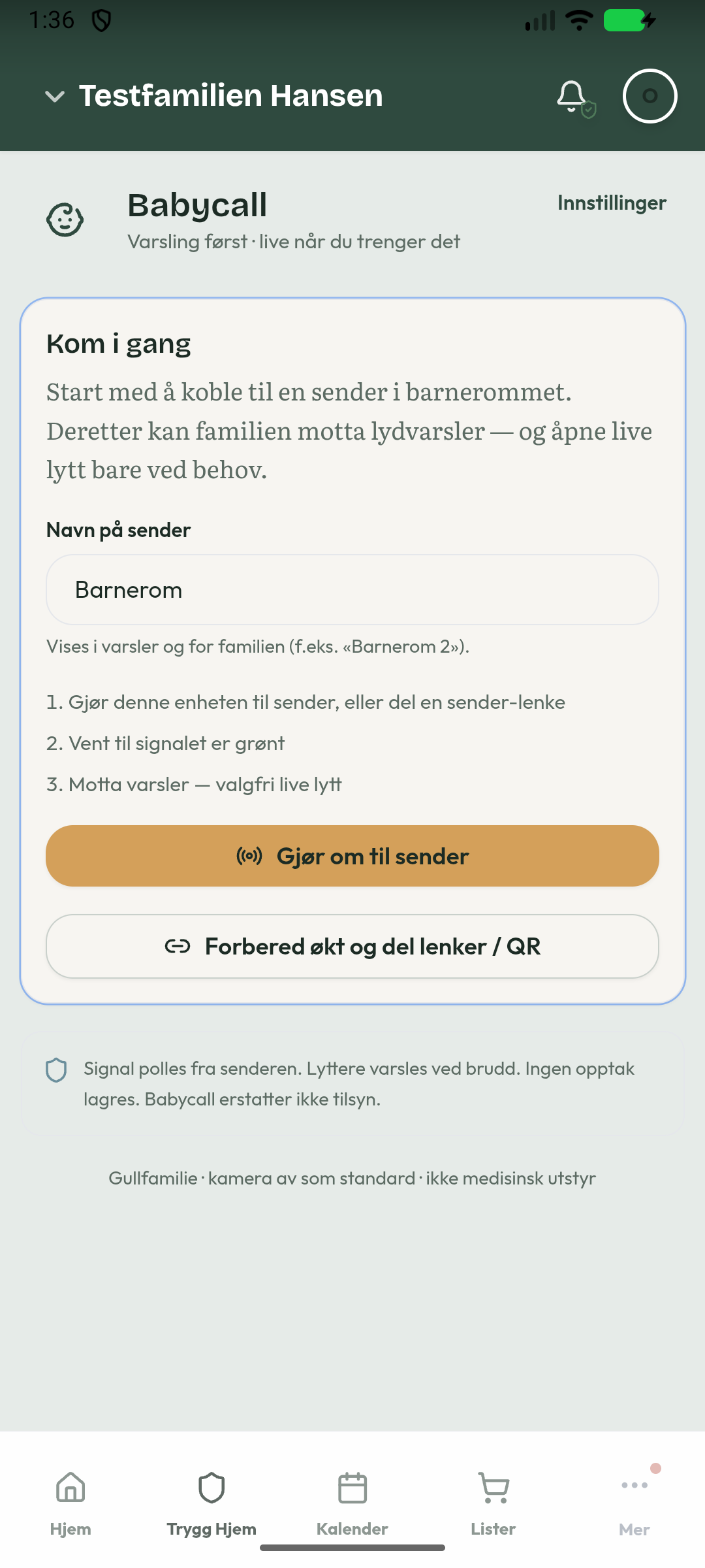 Babycall-oppsett i Storfamilien