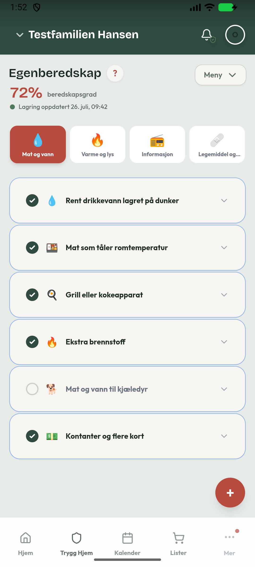 Egenberedskapsliste i Storfamilien