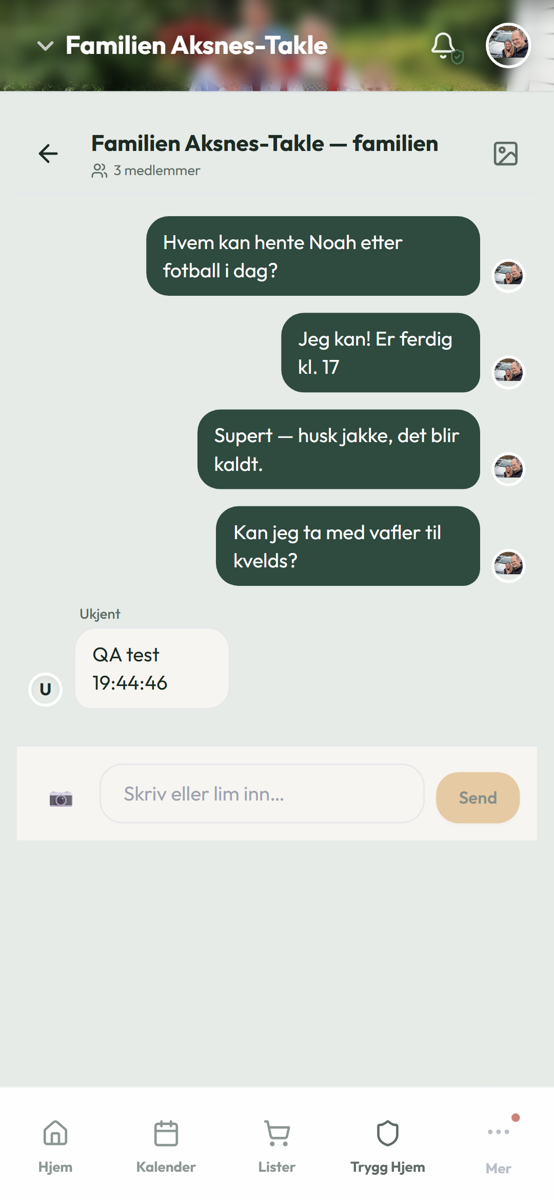 Familiechat i Storfamilien-appen