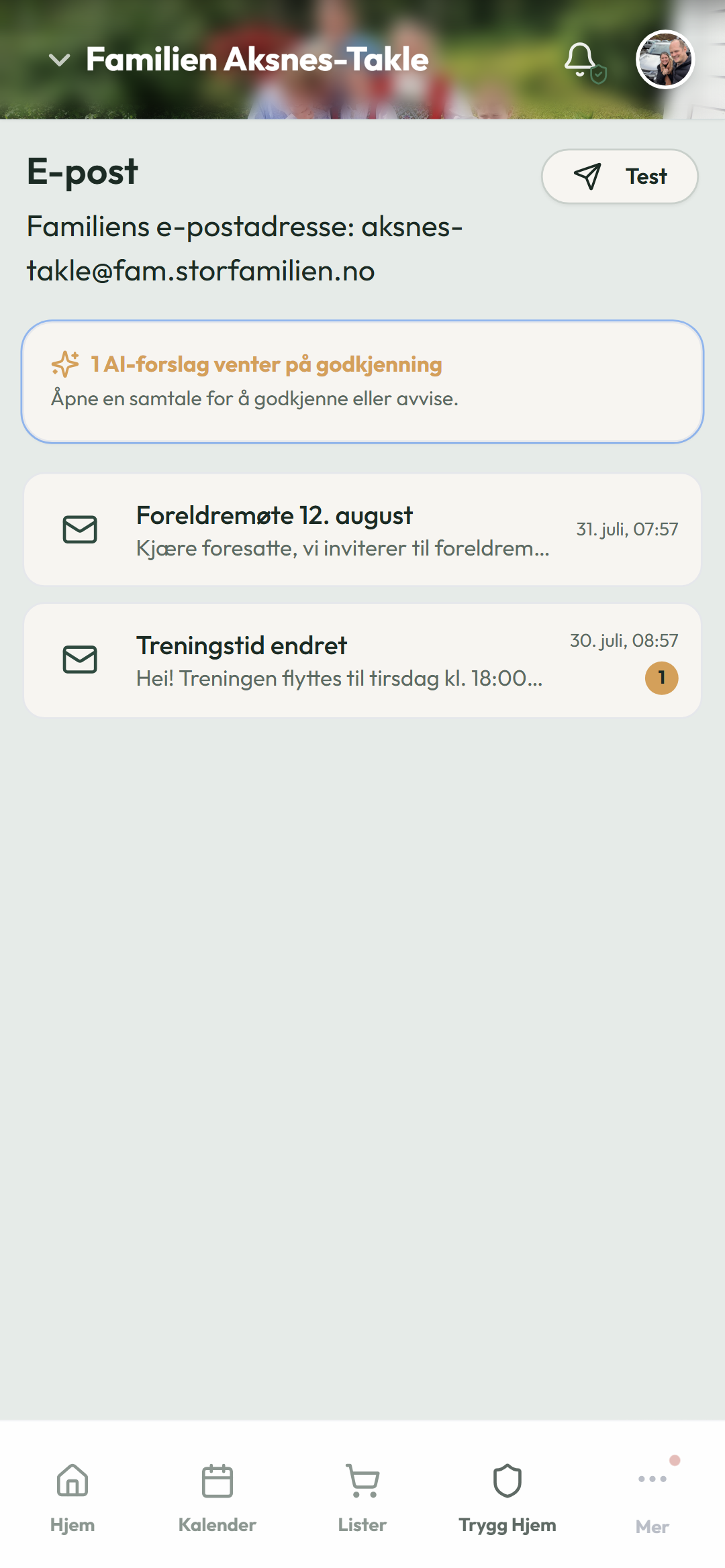 Familieepost med AI-kalenderforslag