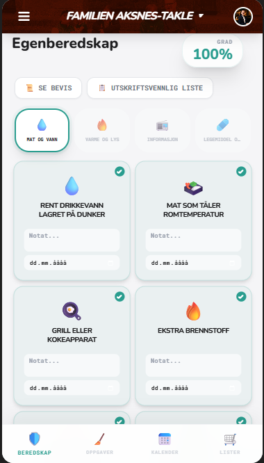 Beredskap i Storfamilien-appen